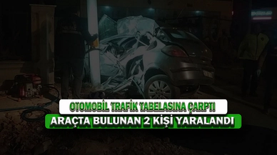 Trafik Tabelasına Çarpan Otomobilde 2 Kişi Yaralandı