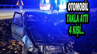 Takla Atıp Şarampole Giren Otomobilde 4 Kişi Yaralandı