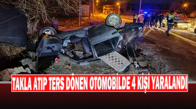 Takla Atıp Ters Dönen Otomobilde 4 Kişi Yaralandı