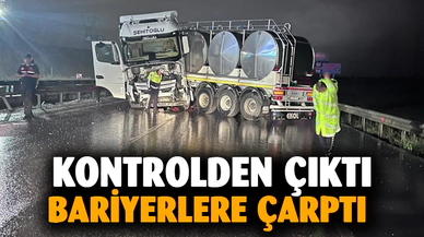 Bariyerlere çarpan tankerde 2 kişi yaralandı