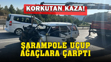 Şarampole girip ağaçlara çarpan otomobilde 4 kişi yaralandı