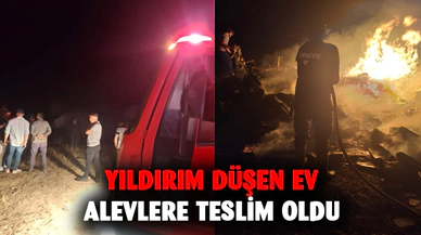 Afyon'da yıldırım düşen ev alevlere teslim oldu