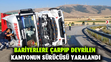Afyonkarahisar'da devrilen kamyonun sürücüsü yaralandı