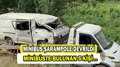 Şarampole devrilen minibüste üçü çocuk 5 kişi yaralandı.   