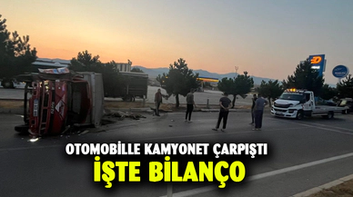 Otomobille kamyonet çarpıştı