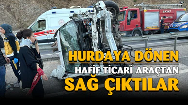 Takla atıp refüje giren hafif ticari araçta 6 kişi yaralandı