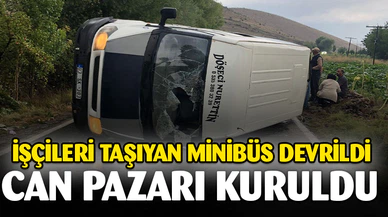 Devrilen minibüste 10 kişi yaralandı