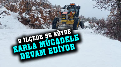 Afyonkarahisar’da 9 ilçe ve 56 köyde karla mücadele çalışmaları sürüyor
