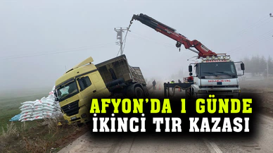 Tarım gübresi yüklü tır devrildi, sürücü yaralandı