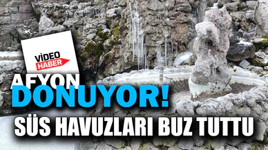 Afyonkarahisar’da soğuk havadan dolayı süs havuzları buz tuttu