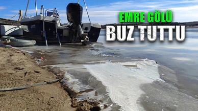 Buz tutan Emre Gölü görüntüsü görsel güzellik oluşturdu