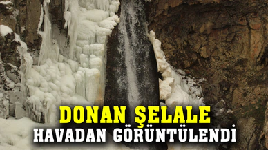 Afyonkarahisar'da donan şelale havadan görüntülendi