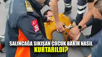 Salıncağa sıkışan çocuğu itfaiye kurtardı