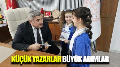İki minik yazar İl Milli Eğitim Müdürü’nü ziyaret etti