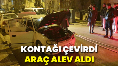 Çalıştırılmak istenen otomobil alev aldı