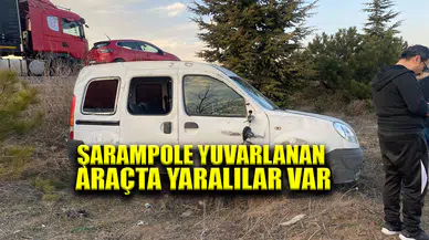Şarampole yuvarlanan araçta 2 kişi yaralandı