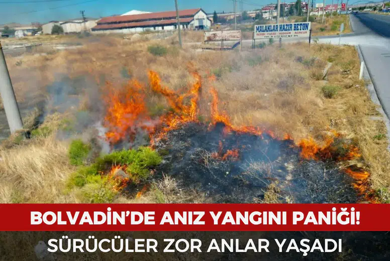 Bolvadin’de anız yangını paniği: Sürücüler zor anlar yaşadı