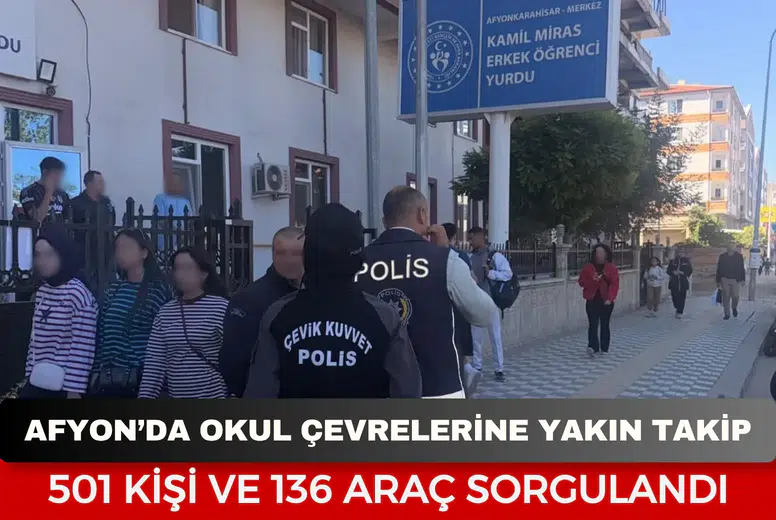 Afyonkarahisar’da okul çevrelerine yakın takip: 501 kişi ve 136 araç sorgulandı