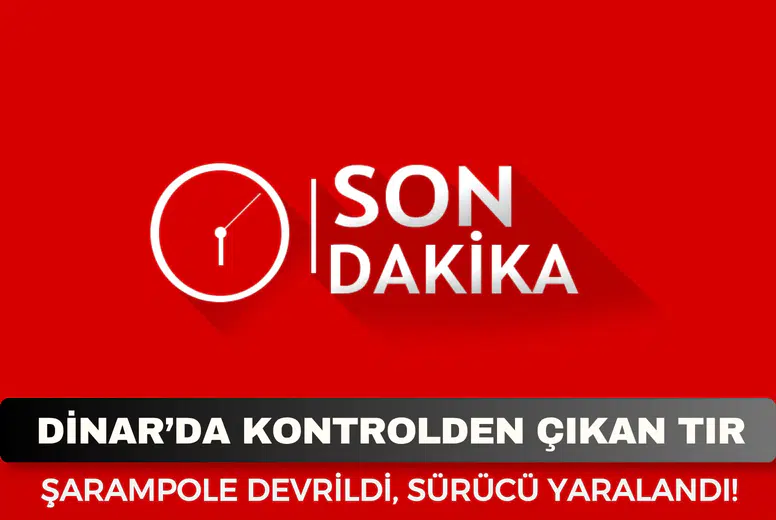 Dinar’da kontrolden çıkan tır şarampole devrildi: Sürücü yaralandı