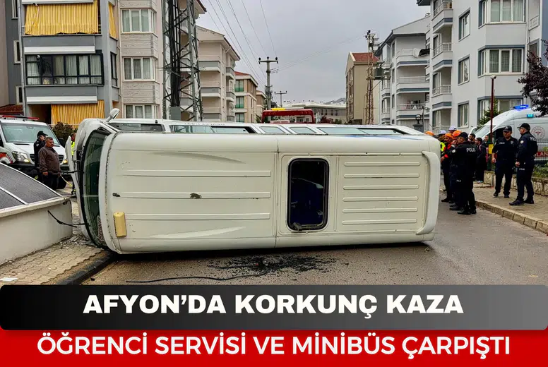 Afyon’da servis kazası korkuttu! Olay yerinden ilk görüntüler geldi... Çoğunluğu çocuk 16 kişi hastaneye kaldırıldı!