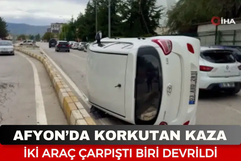 Yan yatan araçtan burnu bile kanamadan çıktı! Afyon'da hastane önünde yürekleri ağza getiren kaza!