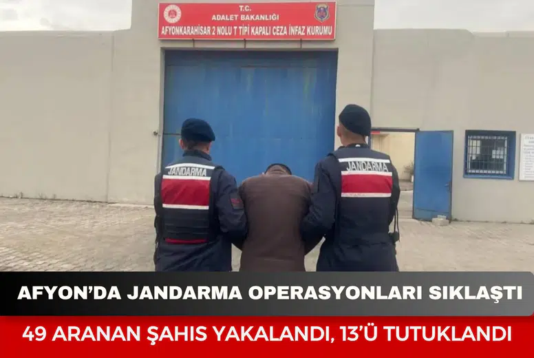 Afyonkarahisar’da Jandarma Operasyonları Sıklaştı: 49 Aranan Şahıs Yakalandı, 13’ü Tutuklandı