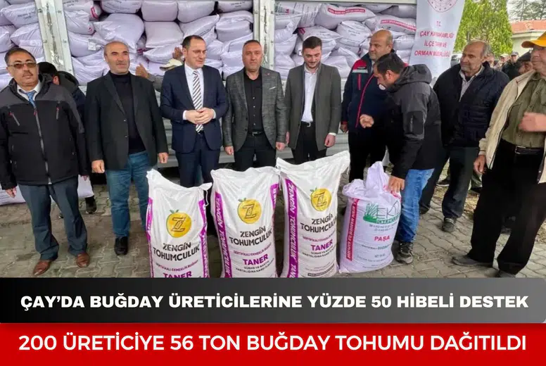 Çay’da Buğday Üreticilerine Yüzde 50 Hibeli Destek: 200 Üreticiye 56 Ton Buğday Tohumu Dağıtıldı