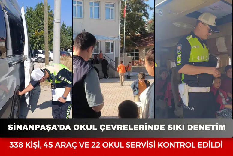 Sinanpaşa’da okul çevrelerinde sıkı denetim: 338 kişi, 45 araç ve 22 okul servisi kontrol edildi