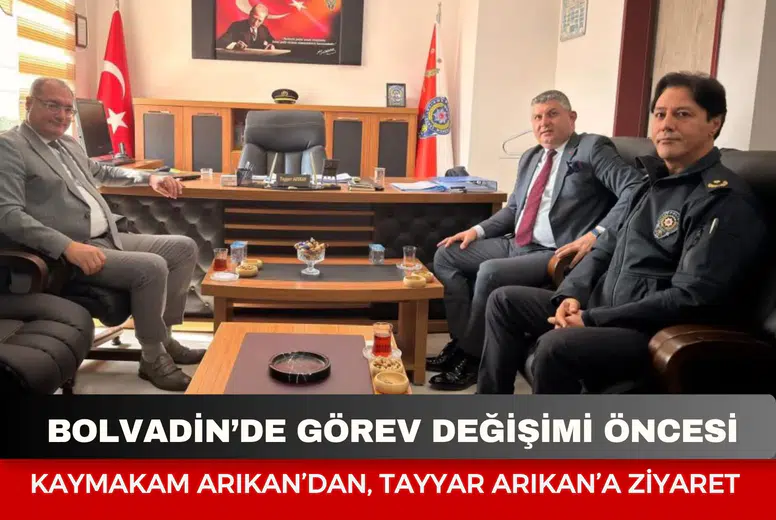 Bolvadin’de görev değişimi öncesi Kaymakam Arıkan’dan, Tayyar Arıkan’a ziyaret